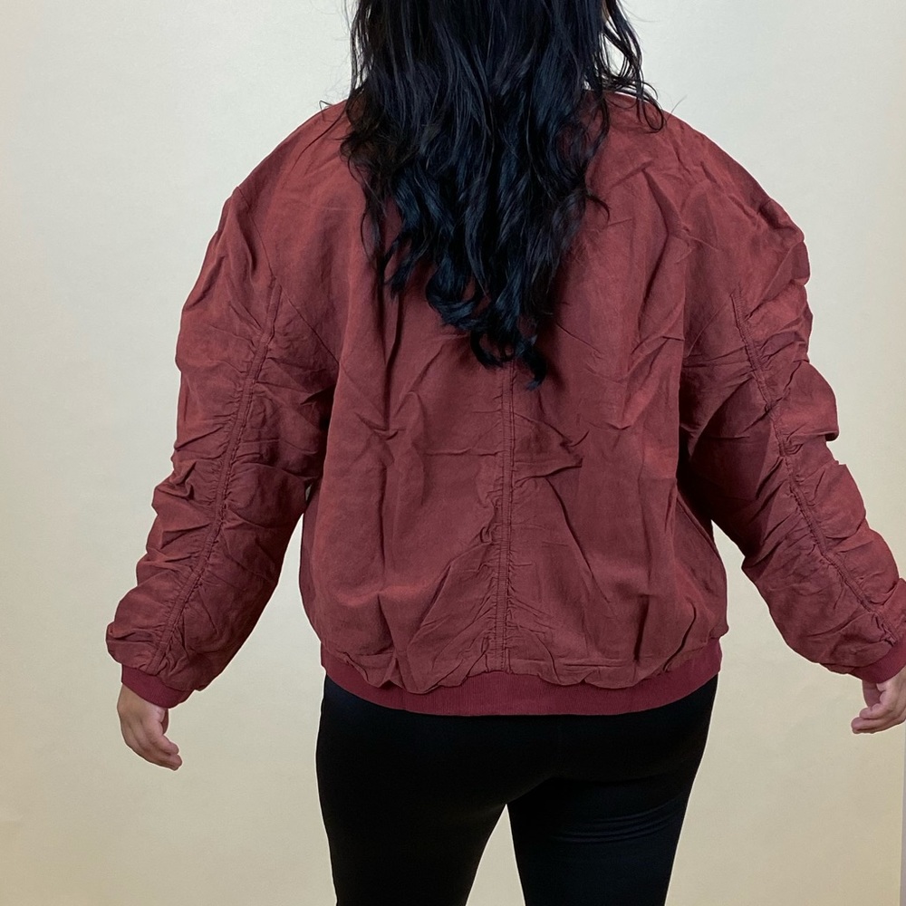🧱Brick Red Ruched Bomber Jacket - Picture 3 of 3